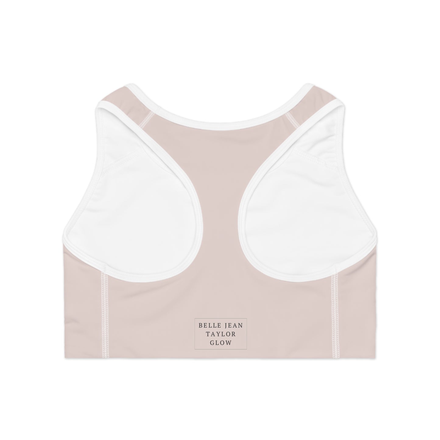Neutral Blush Racerback Sports Bra — Minimalist Activewear with Back Logo