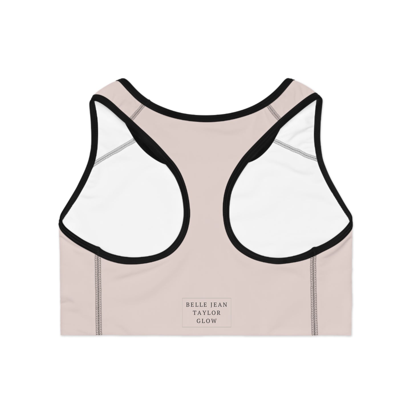 Neutral Blush Racerback Sports Bra — Minimalist Activewear with Back Logo