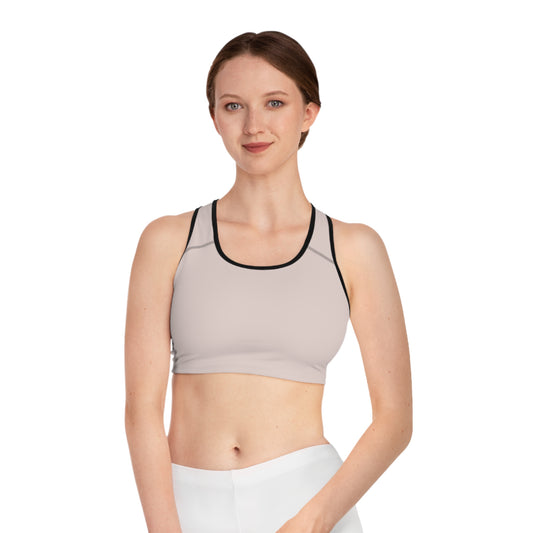 Neutral Blush Racerback Sports Bra — Minimalist Activewear with Back Logo