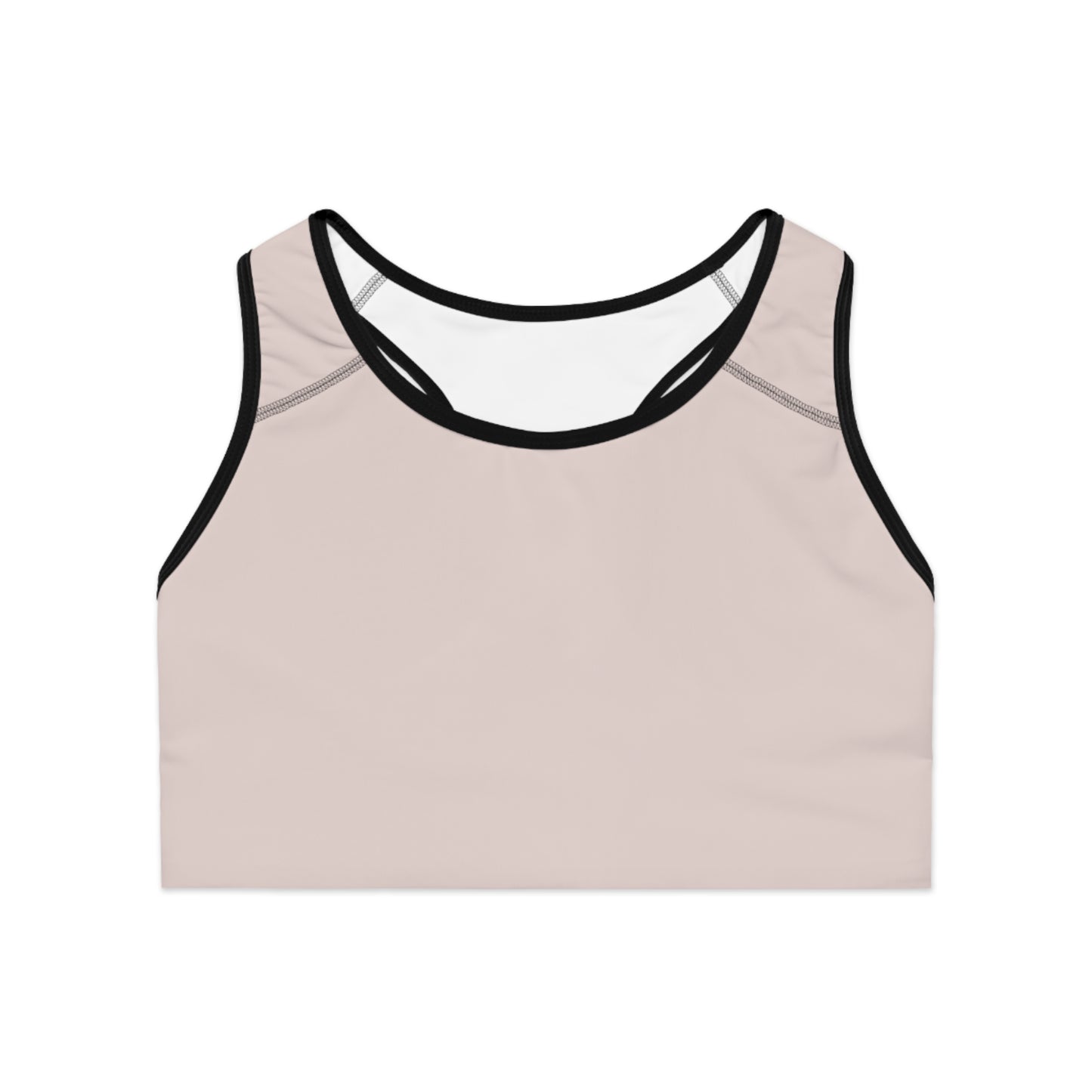 Neutral Blush Racerback Sports Bra — Minimalist Activewear with Back Logo