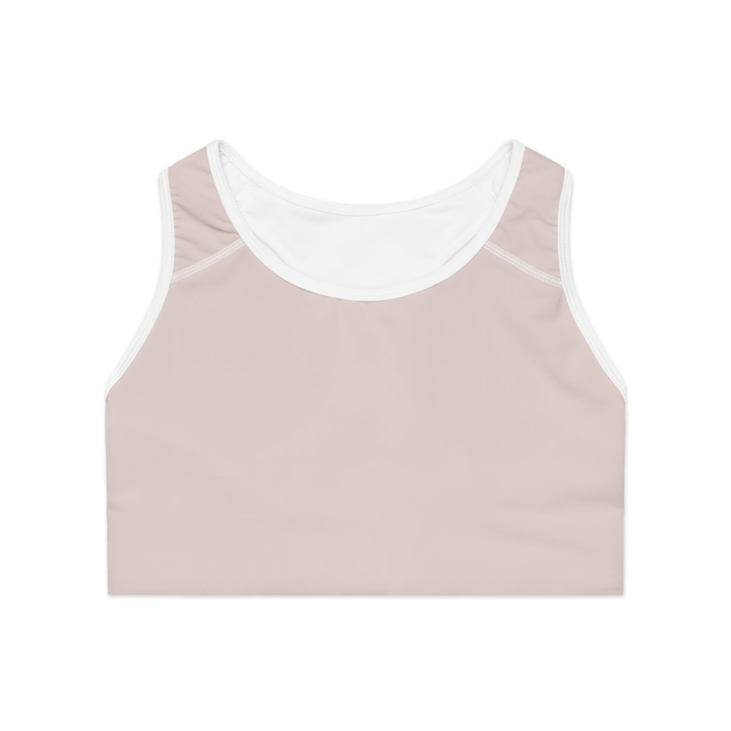 Neutral Blush Racerback Sports Bra — Minimalist Activewear with Back Logo